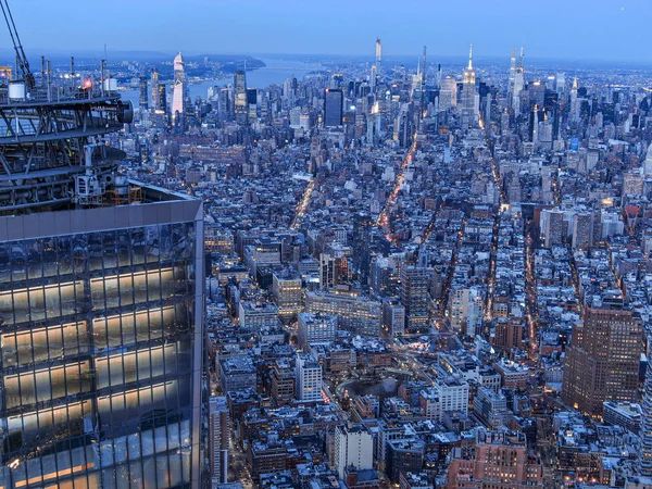 New York City Skyline Con Fiume Hudson Tramonto Fotografia Aerea — Foto Stock