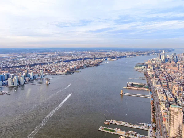 Wtc New York Avec Hudson River Journée Photographie Aérienne — Photo