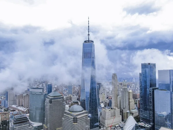 New York World Trade Center Συννεφιασμένη Μέρα Εναέρια Φωτογραφία — Φωτογραφία Αρχείου