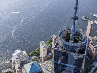 Güneşli bir günde Wtc ile New York Hudson Nehri, hava fotoğrafçılığı