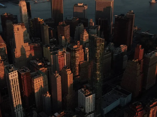 New York Downtown Wall Street Bij Zonsondergang Luchtfotografie — Stockfoto