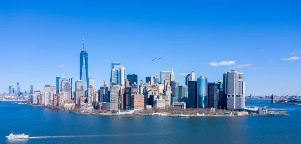 Vista Aérea Manhattan Con Parque Baterías Frente Mar Nueva York —  Fotos de Stock