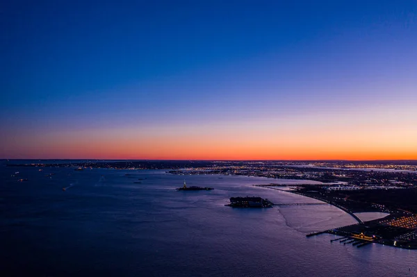 Вид Воздуха Остров Либерти Эллис Нью Йорке Закате Сша — стоковое фото