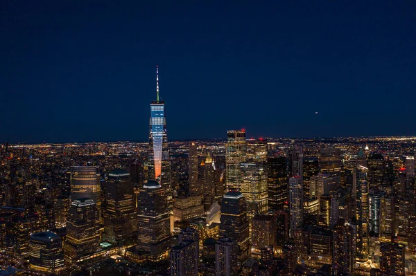 Vista Aérea Ciudad Nueva York Paisaje Urbano Manhattan Atardecer Desde —  Fotos de Stock