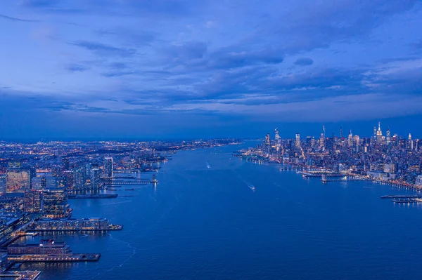 Skyline New York City Jersey City Hudson River Alkonyatkor — Stock Fotó