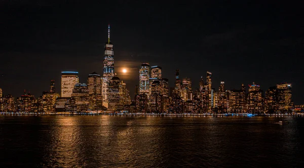 Vue Aérienne Ville Newyork Des Toits Centre Ville Depuis Fleuve — Photo