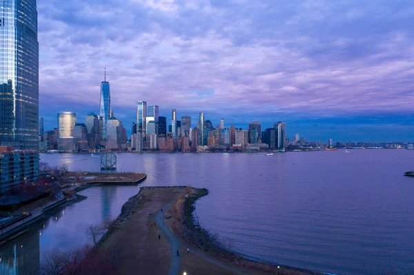 Newyork City Jersey City Nábřeží Panorama Řeky Hudson Soumraku — Stock fotografie