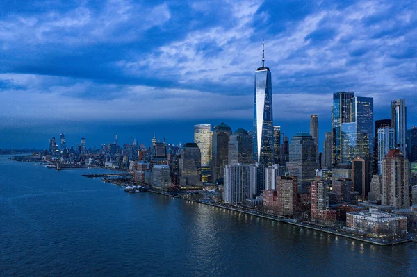 Newyorské Panorama Řeky Hudson Soumraku — Stock fotografie