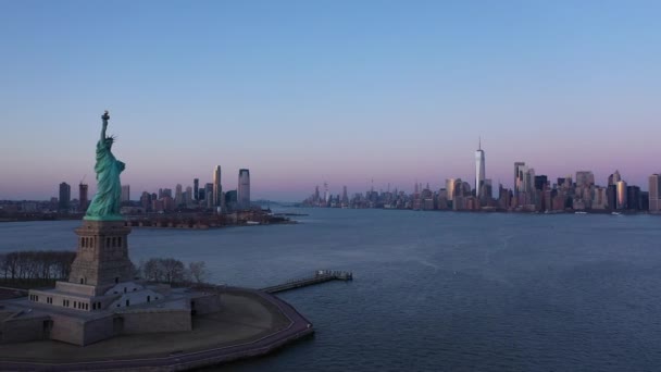 Nagranie New York Skyline Jersey City Hudson River Zmierzchu Manhattan — Wideo stockowe