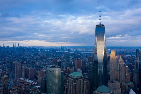 Fotografía Aérea Del Manhattan Nueva York Que Muestra Los Ríos —  Fotos de Stock