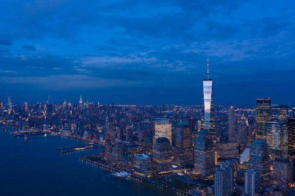 纽约曼哈顿的航拍照片 显示曼哈顿金融区的哈德逊河 — 图库照片