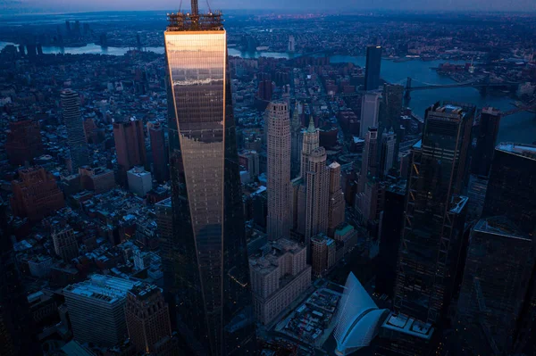 New York Skyline Dusk Manhattan Financial District — 스톡 사진