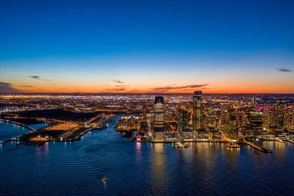 Photographie Aérienne Jersey City Skyline Avec Les Rivières Hudson Coucher Images De Stock Libres De Droits