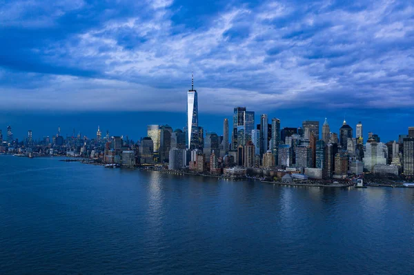 Photographie Aérienne Manhattan New York Montrant Les Rivières Hudson Quartier Photos De Stock Libres De Droits