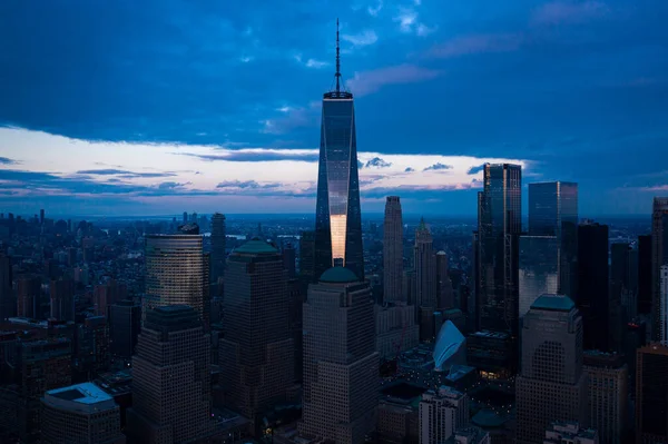 Photographie Aérienne New York Skyline Crépuscule Quartier Financier Manhattan Images De Stock Libres De Droits