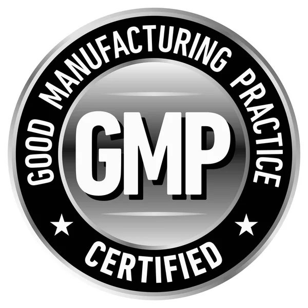 Buona Pratica Fabbricazione Gmp Timbro Rotondo Certificato Sfondo Bianco Vettore — Vettoriale Stock