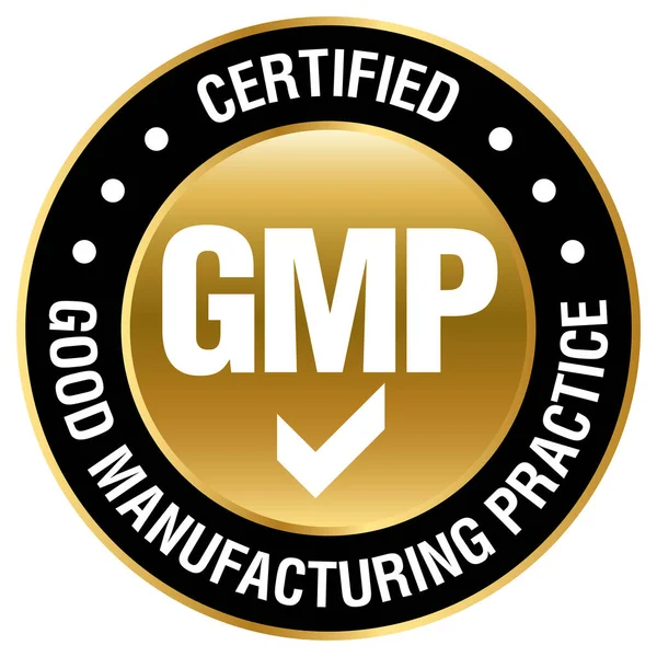 Gmp Good Manufacturing Practice Bersertifikat Stempel Bulat Pada Latar Belakang - Stok Vektor