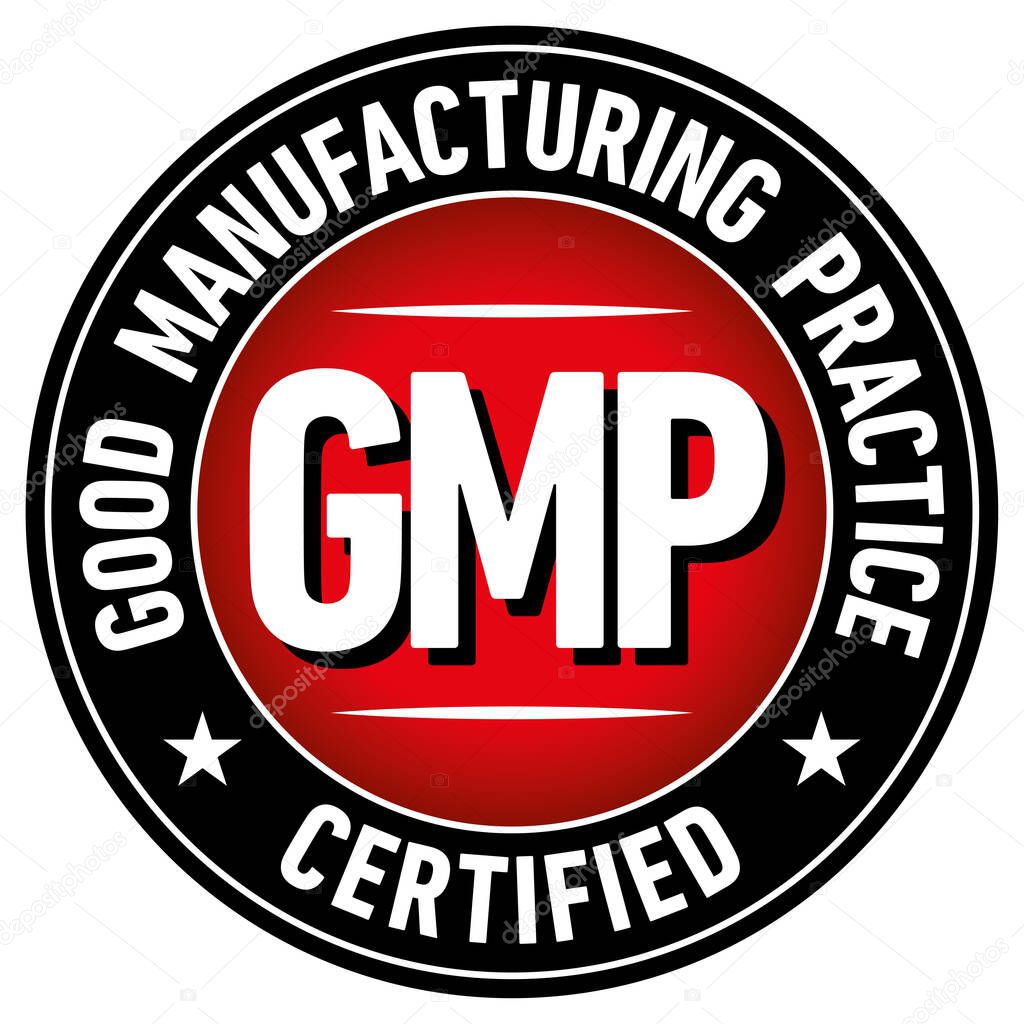 GMP Good Manufacturing Practice, certified round stamp on white background - Vector