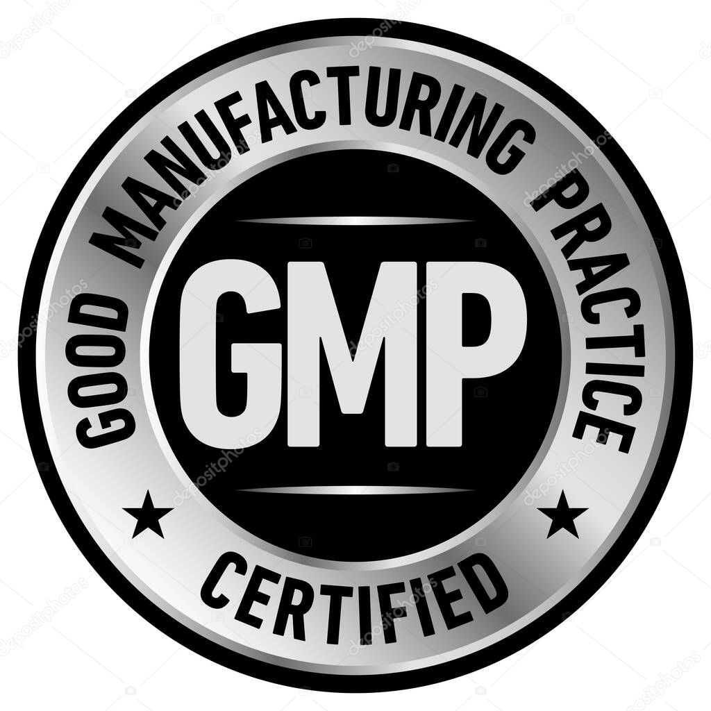 GMP Good Manufacturing Practice, certified round stamp on white background - Vector