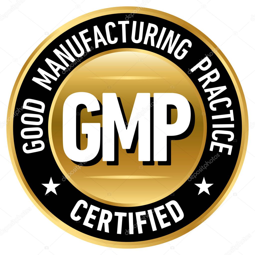 GMP Good Manufacturing Practice, certified round stamp on white background - Vector