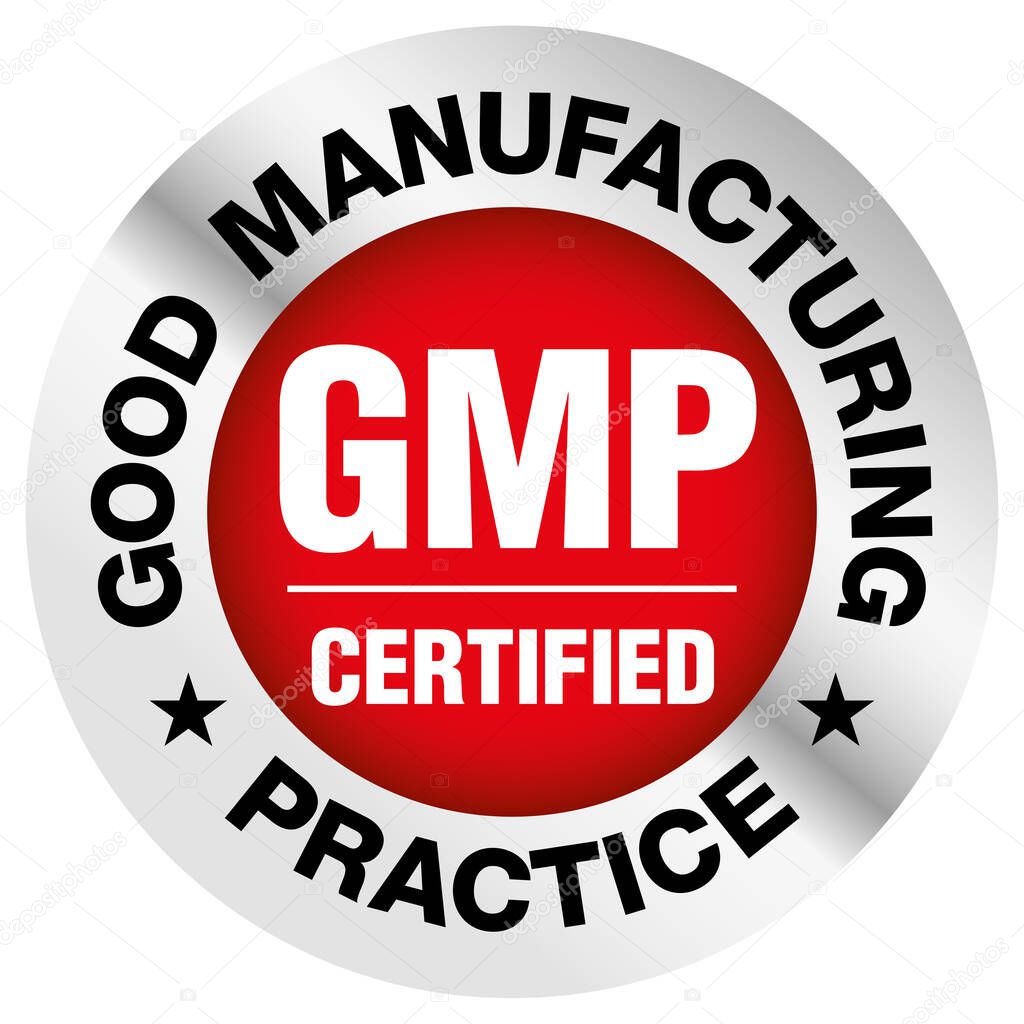 GMP Good Manufacturing Practice, certified round stamp on white background - Vector