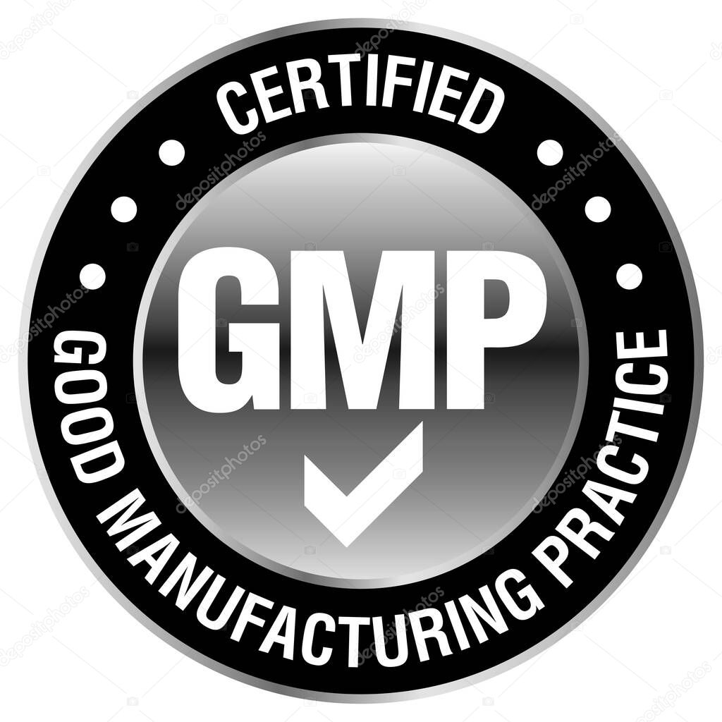 GMP Good Manufacturing Practice, certified round stamp on white background - Vector