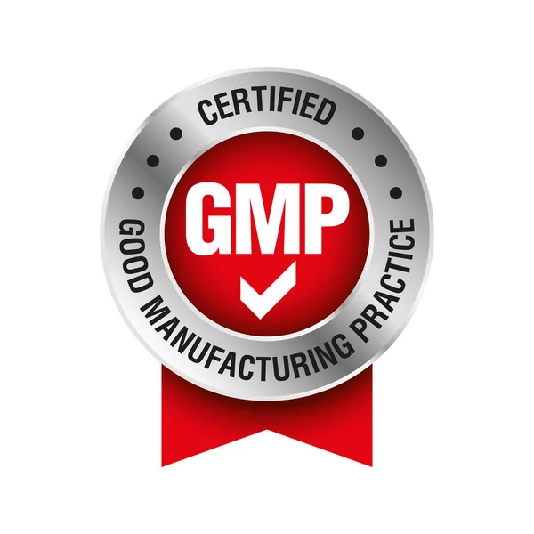 Gmp Good Manufacturing Practice Zertifizierter Runder Stempel Auf Weißem Hintergrund — Stockvektor