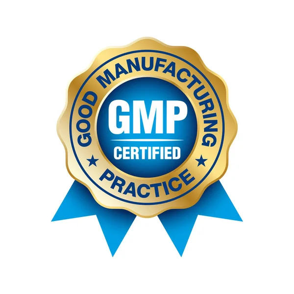 Gmp Good Manufacturing Practice Zertifizierter Runder Stempel Auf Weißem Hintergrund — Stockvektor