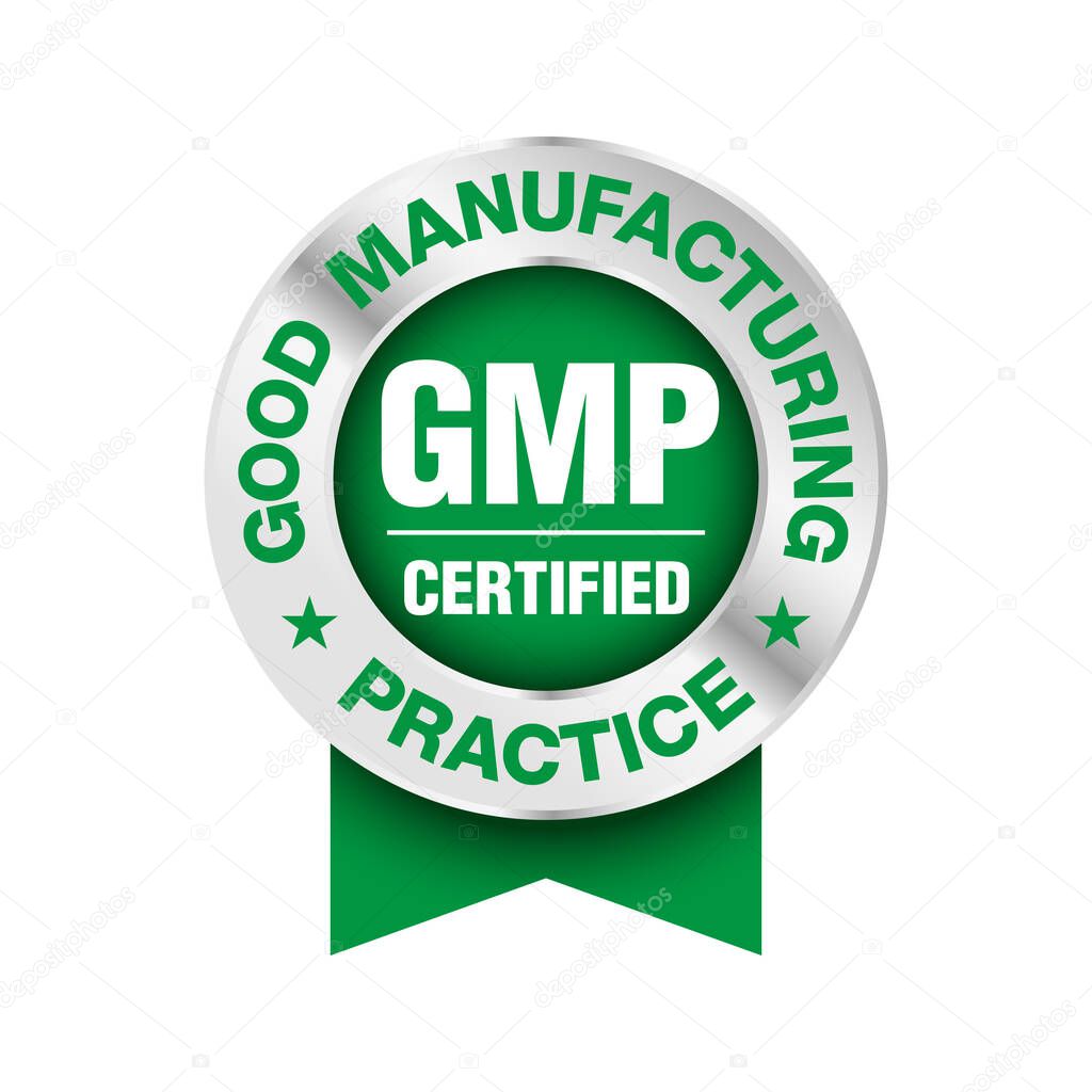 GMP (Good Manufacturing Practice) certified round stamp on white background - Vector