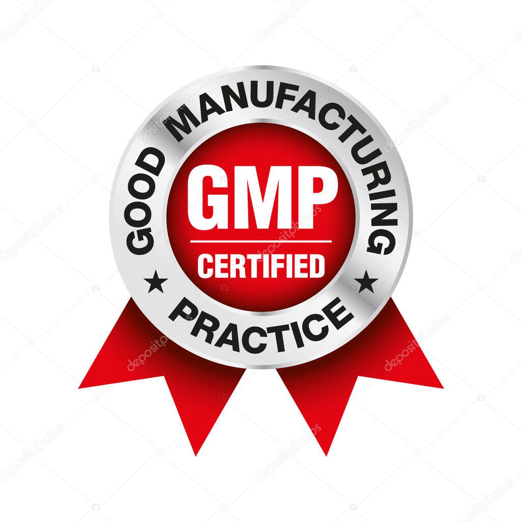 GMP (Good Manufacturing Practice) certified round stamp on white background - Vector