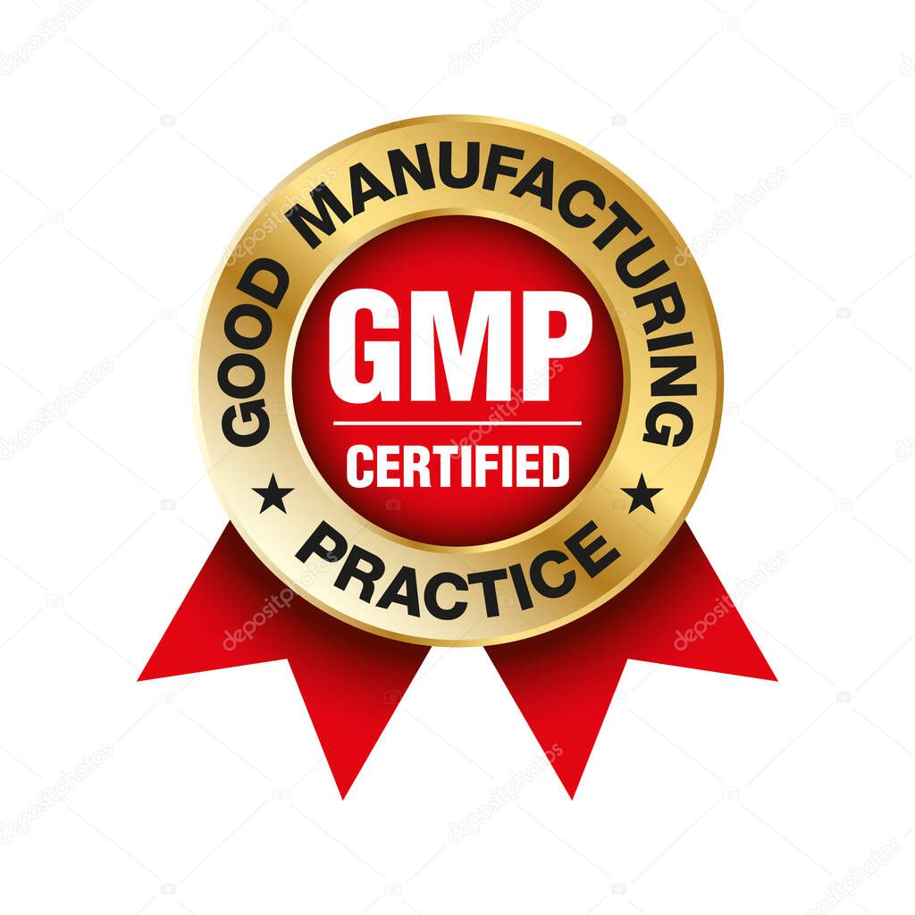 GMP (Good Manufacturing Practice) certified round stamp on white background - Vector