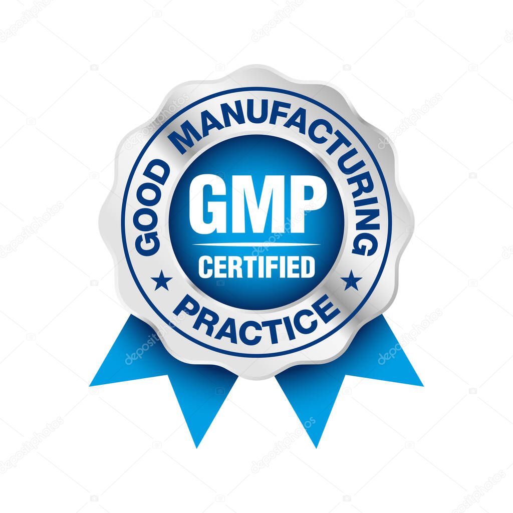 GMP (Good Manufacturing Practice) certified round stamp on white background - Vector
