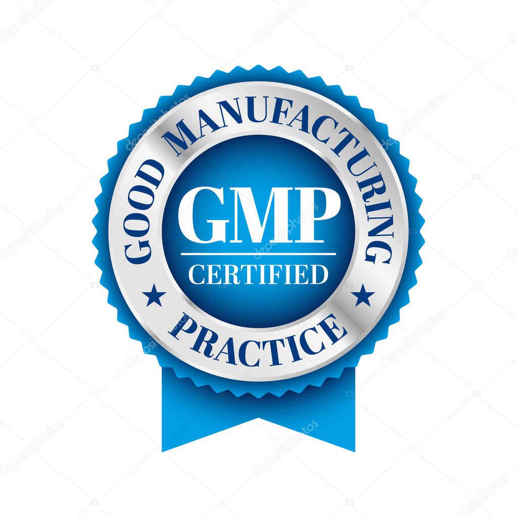GMP (Good Manufacturing Practice) certified round stamp on white background - Vector