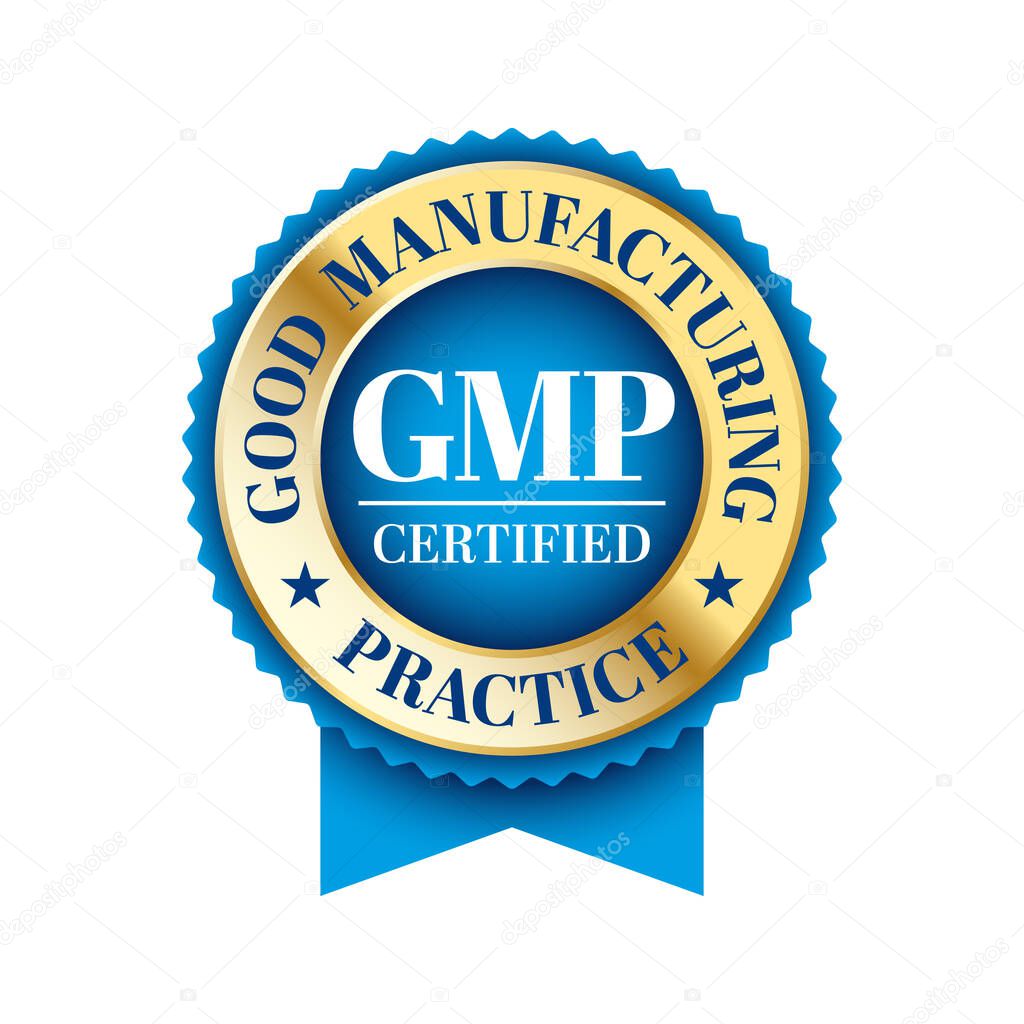 GMP (Good Manufacturing Practice) certified round stamp on white background - Vector