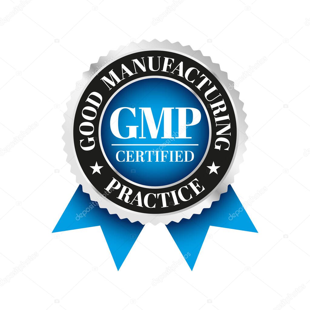 GMP (Good Manufacturing Practice) certified round stamp on white background - Vector