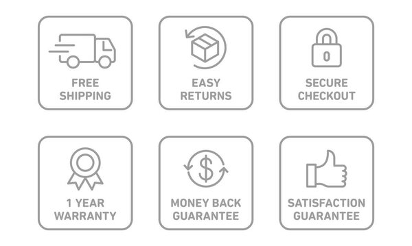 E-commerce security badges risk-free shopping icons set
