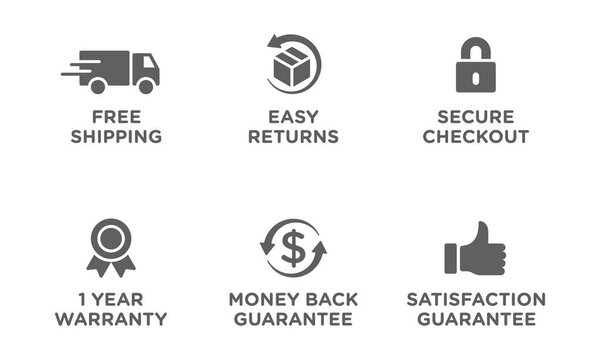 E-commerce security badges risk-free shopping icons set