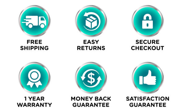 E-commerce security badges risk-free shopping icons set