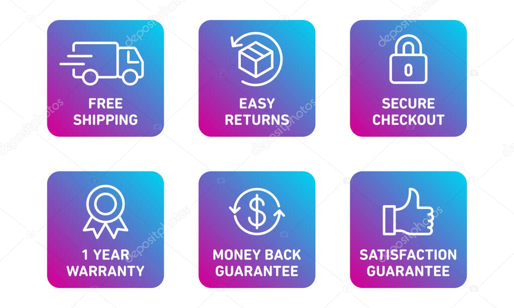 E-commerce security badges risk-free shopping icons set
