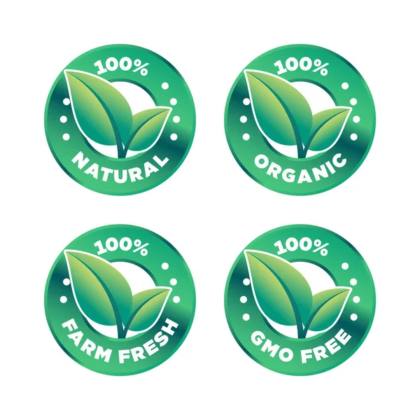 100 Natural Orgánico Granja Fresca Libre Gmo Icono Conjunto — Vector de stock
