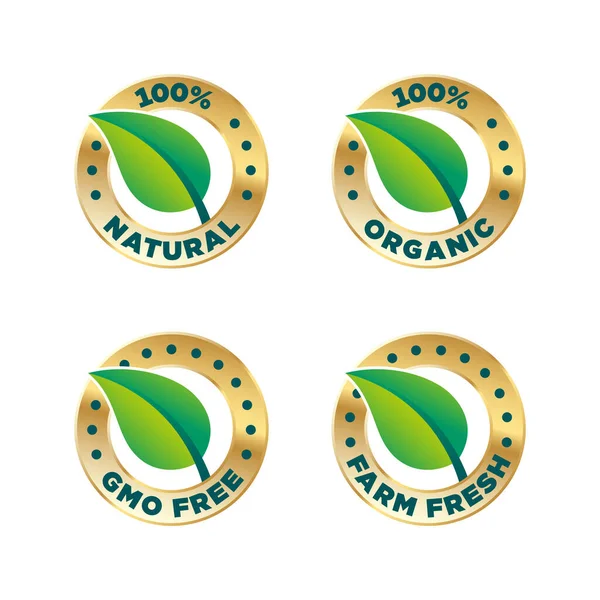 100 Natural Orgánico Granja Fresca Libre Gmo Icono Conjunto — Vector de stock
