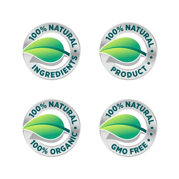 100 Natural Organic Farm Fresh Gmo Free Icon Set — Stock Vector