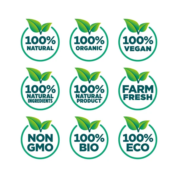100 Doğal Organik Vegan Doğal Malzemeler Doğal Ürünler Tarım Tazeliği — Stok Vektör