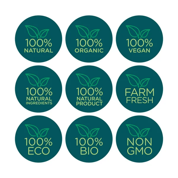 100 Natural Orgánico Vegano Ingredientes Naturales Producto Natural Granja Fresca — Vector de stock