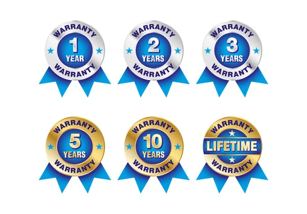 Set Icone Badge Garanzia Certificazione Qualità Anno Anni Anni Anni — Vettoriale Stock