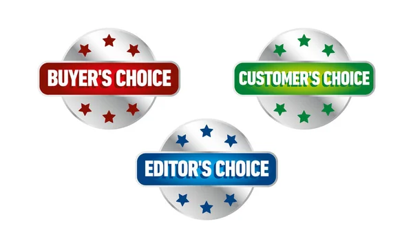 Set Three Vector Badges Editors Choice Customers Choice Buyers Choice — Stock Vector