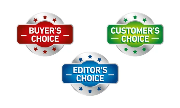 Set Three Vector Badges Editors Choice Customers Choice Buyers Choice — Stock Vector