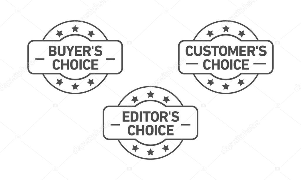 Set of three vector badges - editors choice, customers choice, buyers choice