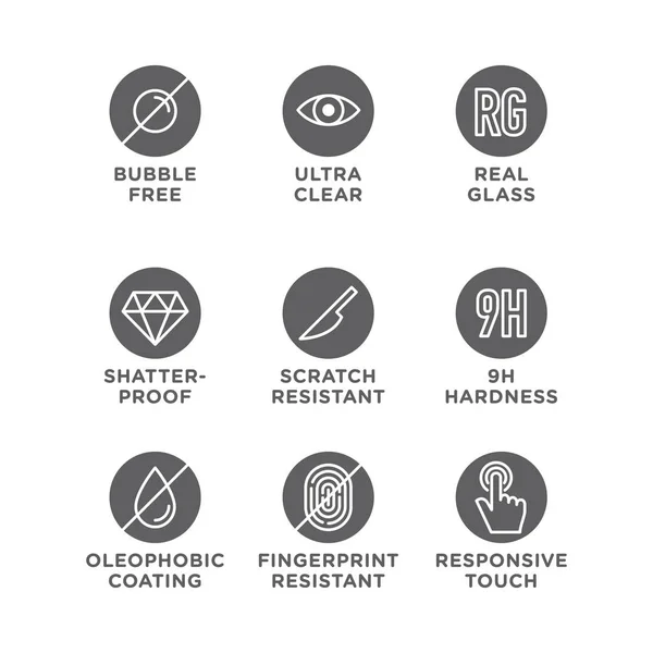 Smartphone Screen Protection Icon Set Tempered Glass Screen — Stock Vector