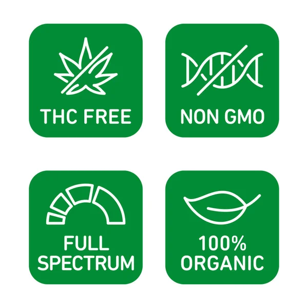 Cbd Symbole Mit Thc Freiem 100 Biologischem Gentechnikfreiem Vollem Spektrum — Stockvektor